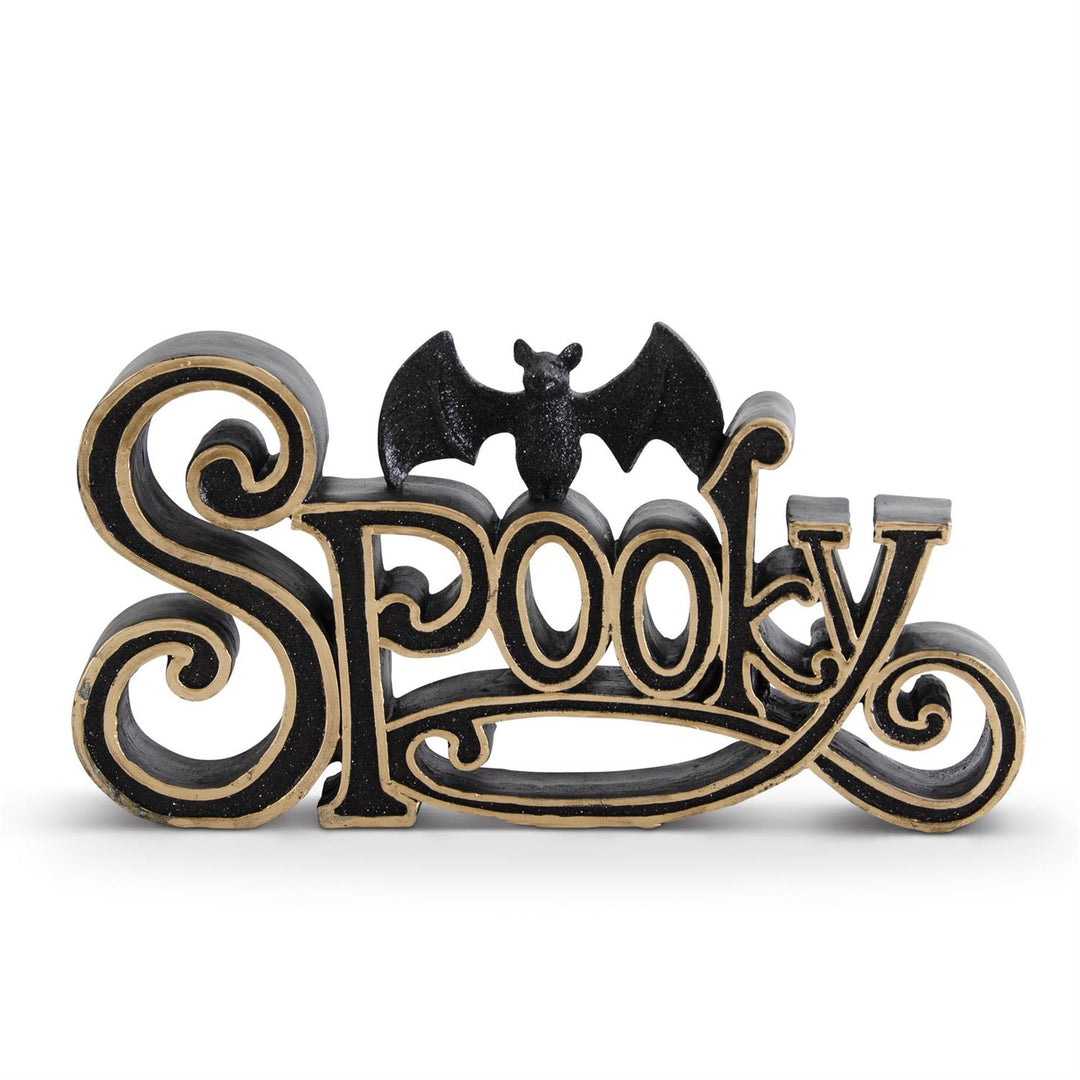 10.25 Inch Black & Gold Resin SPOOKY Cutout with 1 Glittered Bat