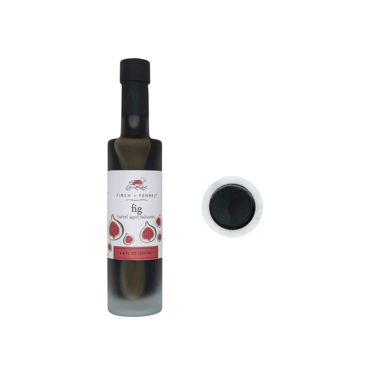 6.8 oz bottle of Fig Barrel Aged Dark Balsamic vinegar with a dark liquid visible through the glass.