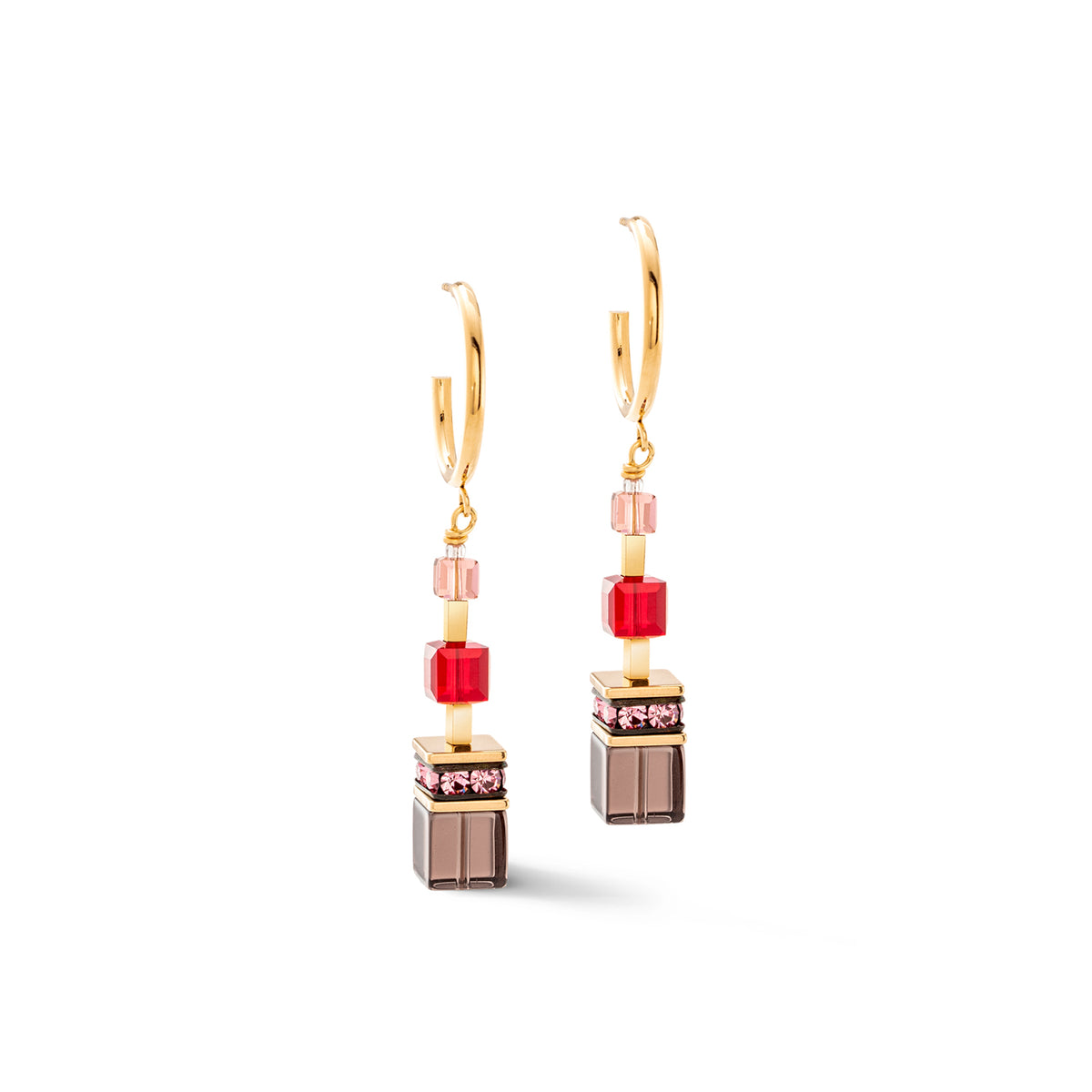 Swarovski Smoky Quartz rhinestone rondelle ear studs with crystal accents