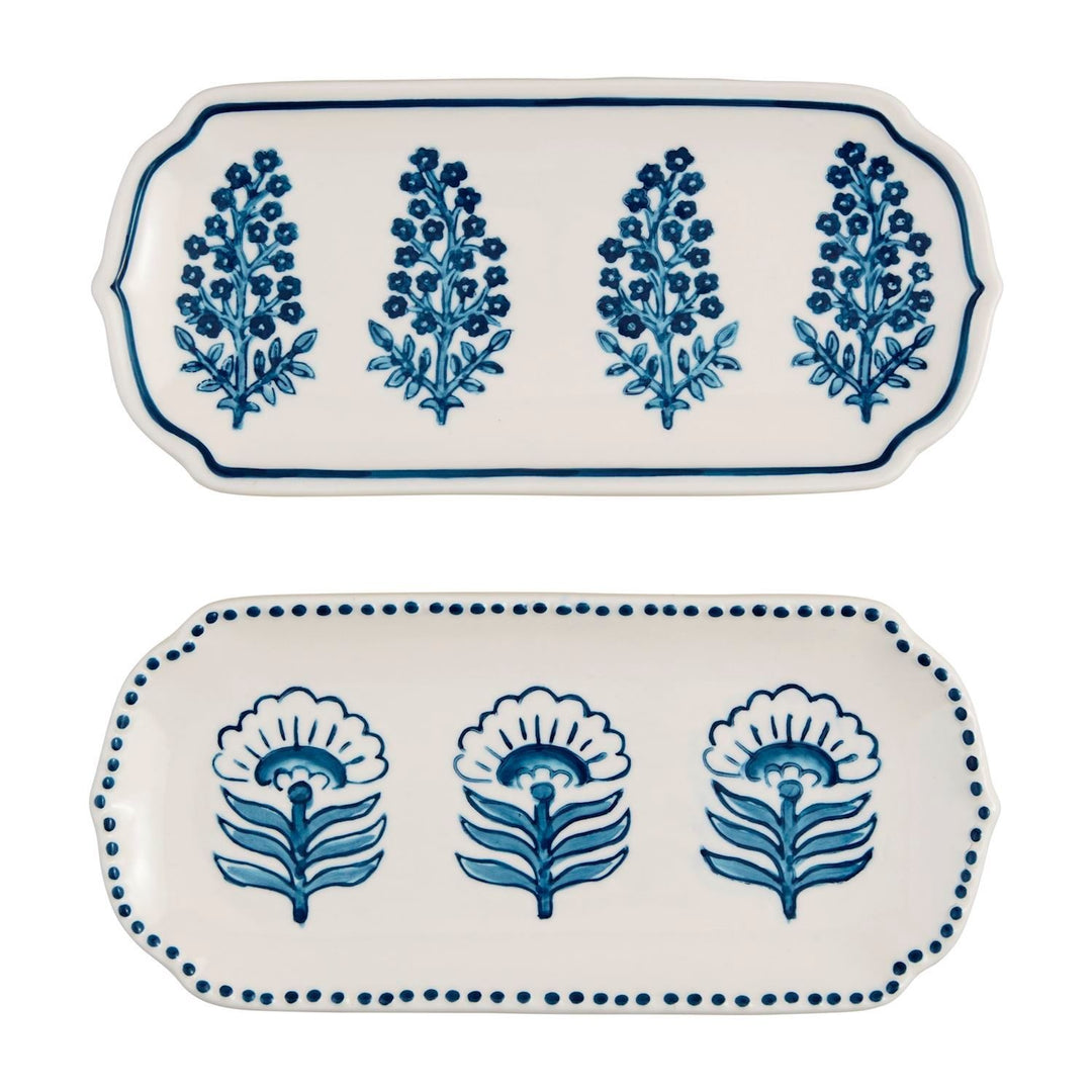 Hand-stamped stoneware everything tray with a hand-painted rim in earthy tones.