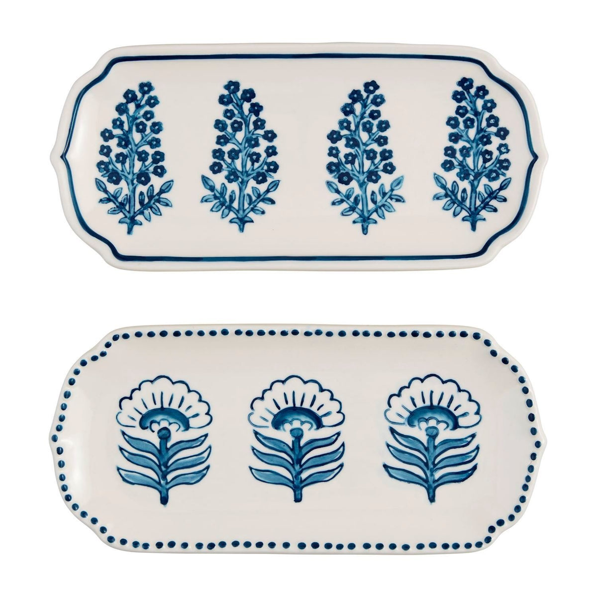 Hand-stamped stoneware everything tray with a hand-painted rim in earthy tones.