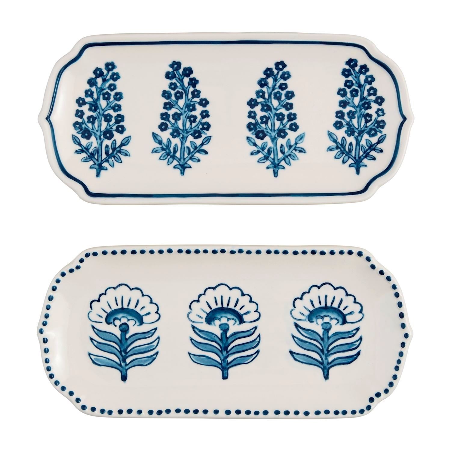 Hand-stamped stoneware everything tray with a hand-painted rim in earthy tones.