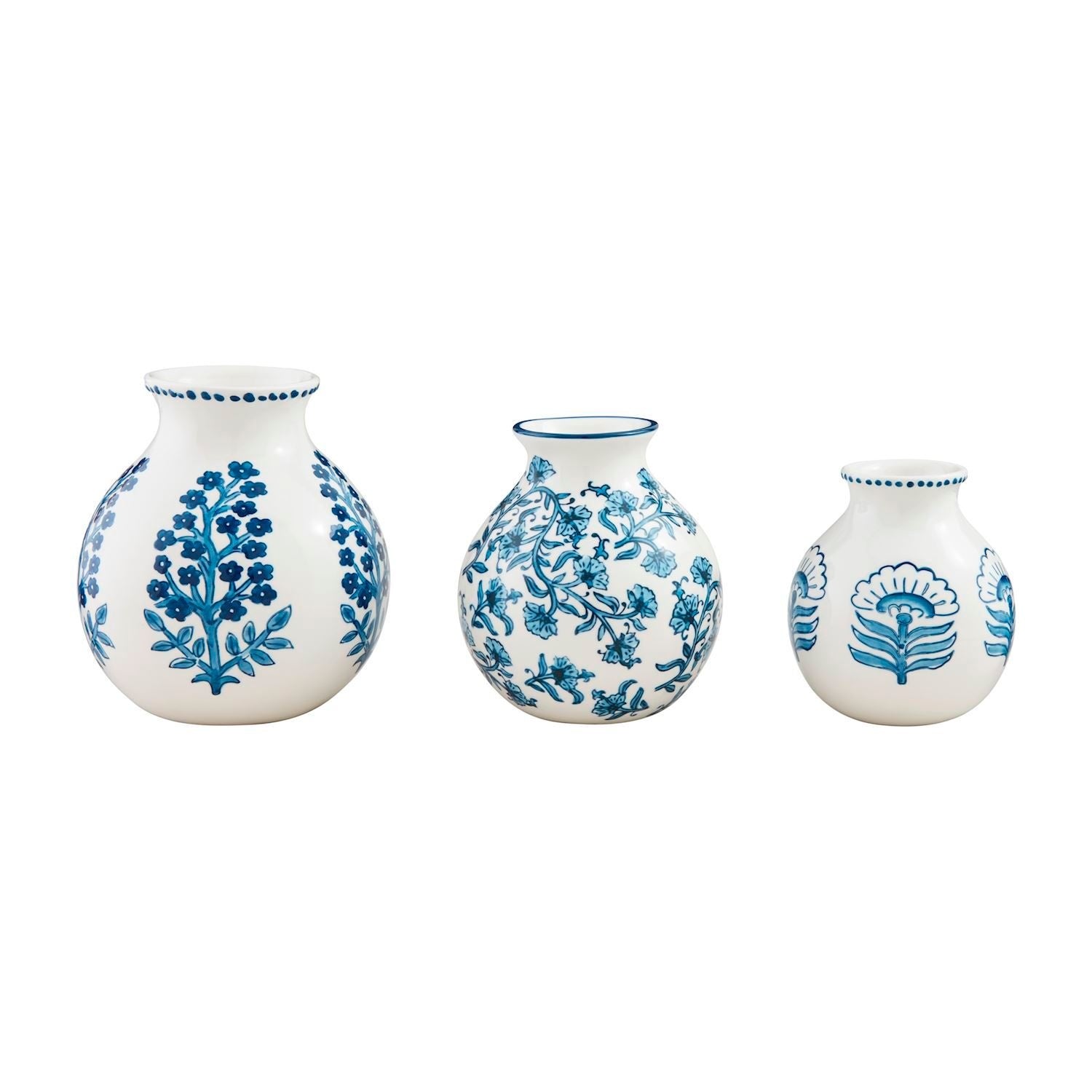 Block print flower vase with floral stoneware pattern