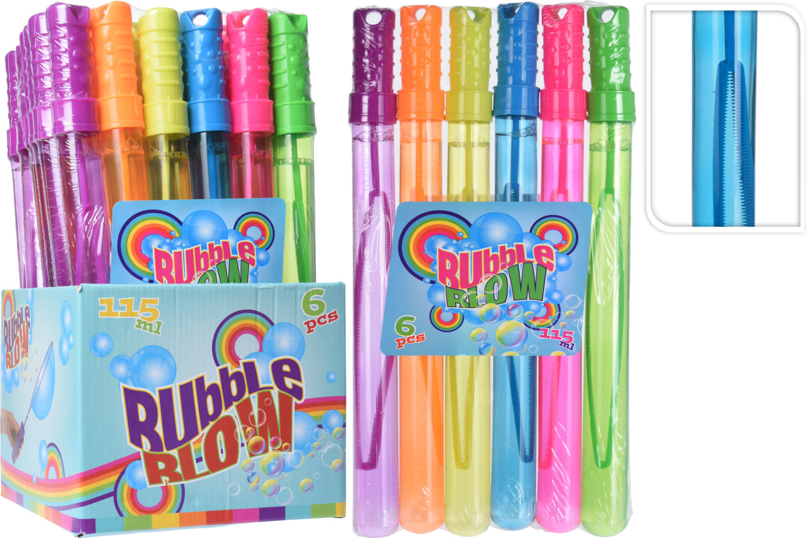 Blue polypropylene bubble sword toy with a long handle designed to blow bubbles.