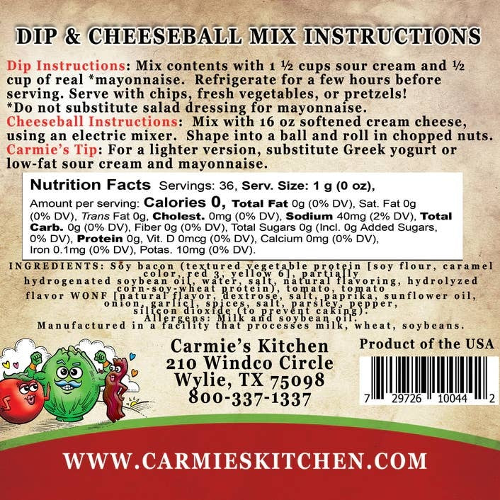 Bag of BLT Dip Mix featuring bacon bits and tomatoes with sour cream.
