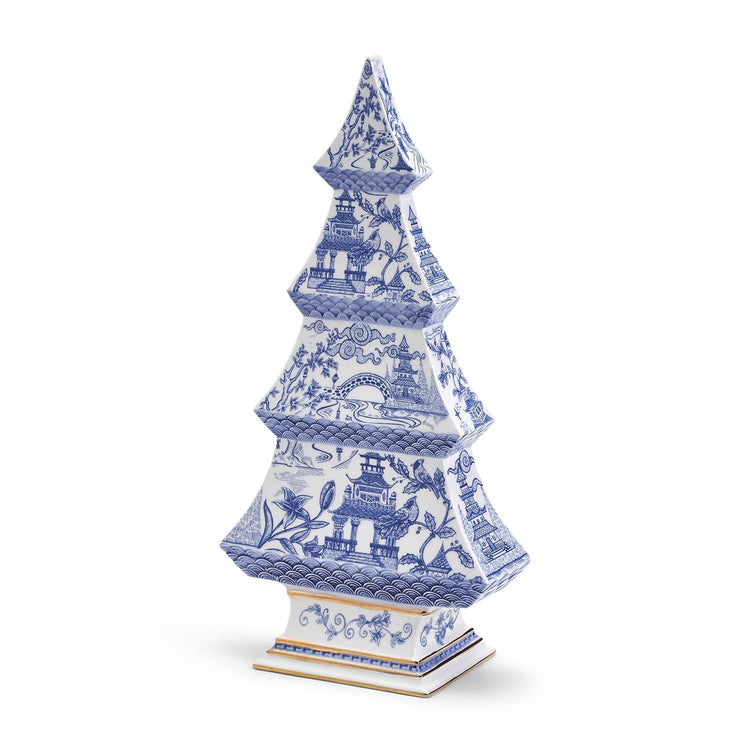 Blue dolomite Christmas tree with gold metallic accents