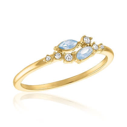 Gold layered ring featuring blue opal and cubic zirconia cluster stones.