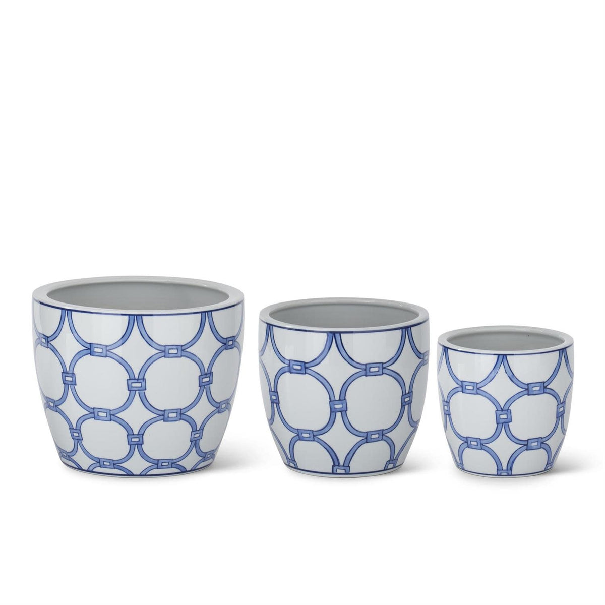 Blue ceramic plant pot with drainage holes