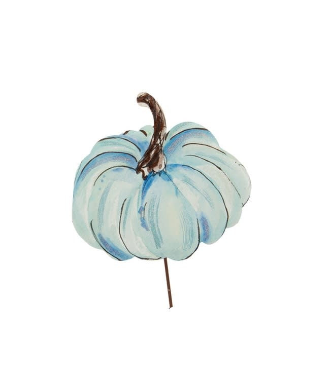 Blue and white pumpkin stake with a classic fall silhouette.