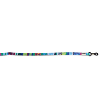 Blue durable sunglass lanyard with secure clip attachment
