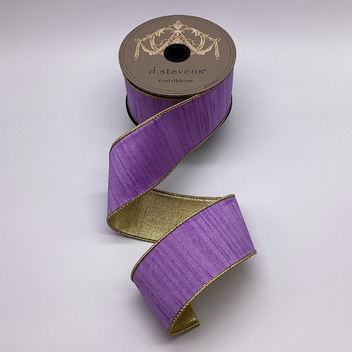 Slub Dupion ribbon with metallic gold back in a rich blue color.