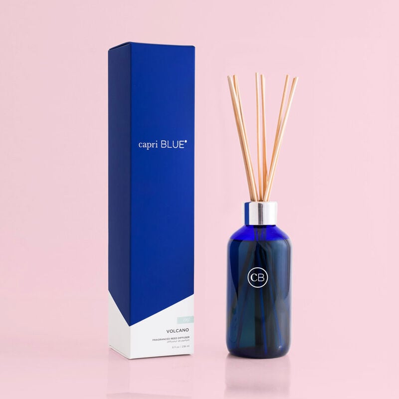 Volcano Signature Reed Diffuser in a clear glass vase with reeds