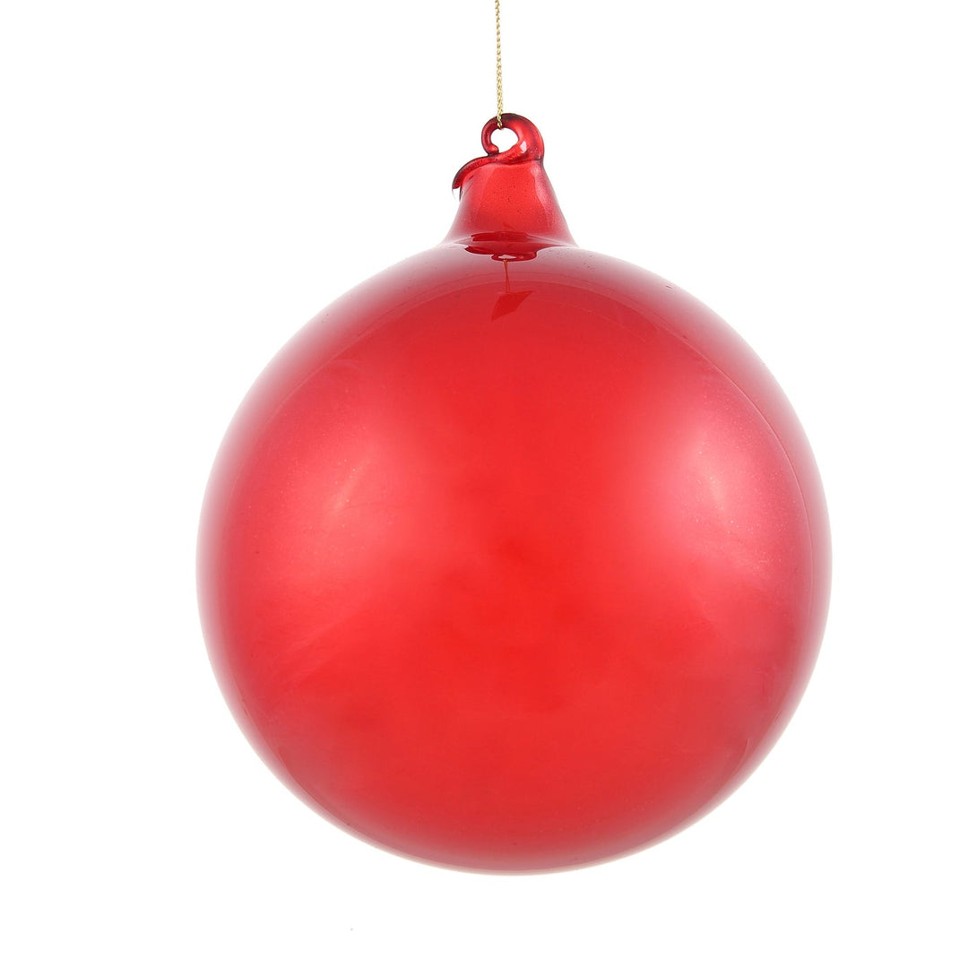 150mm vibrant red glitter bubblegum ball ornament with a smooth finish and hanging loop.