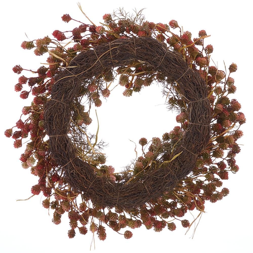 26-inch mauve and green thistle wreath with a rustic brown twig base.