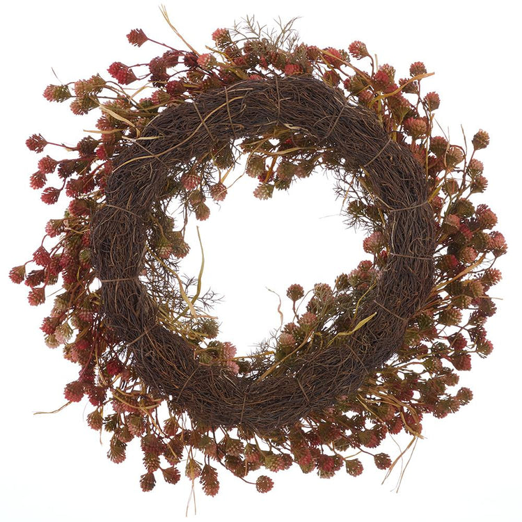 26-inch mauve and green thistle wreath with a rustic brown twig base.