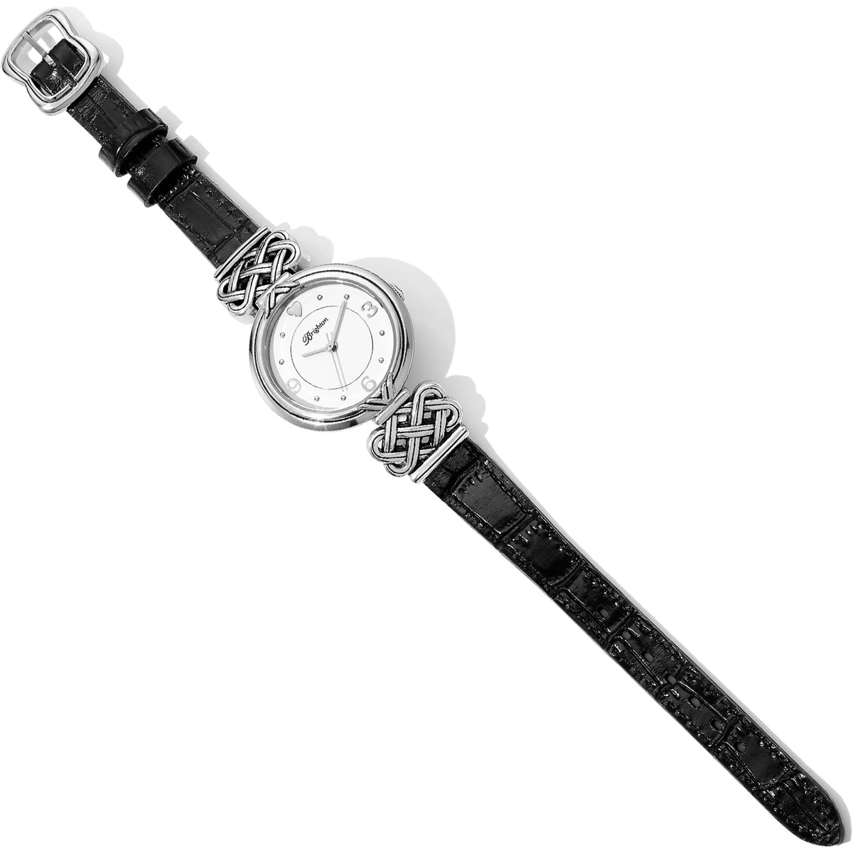 Brown reversible watch with buckle closure showing black strap on one side.