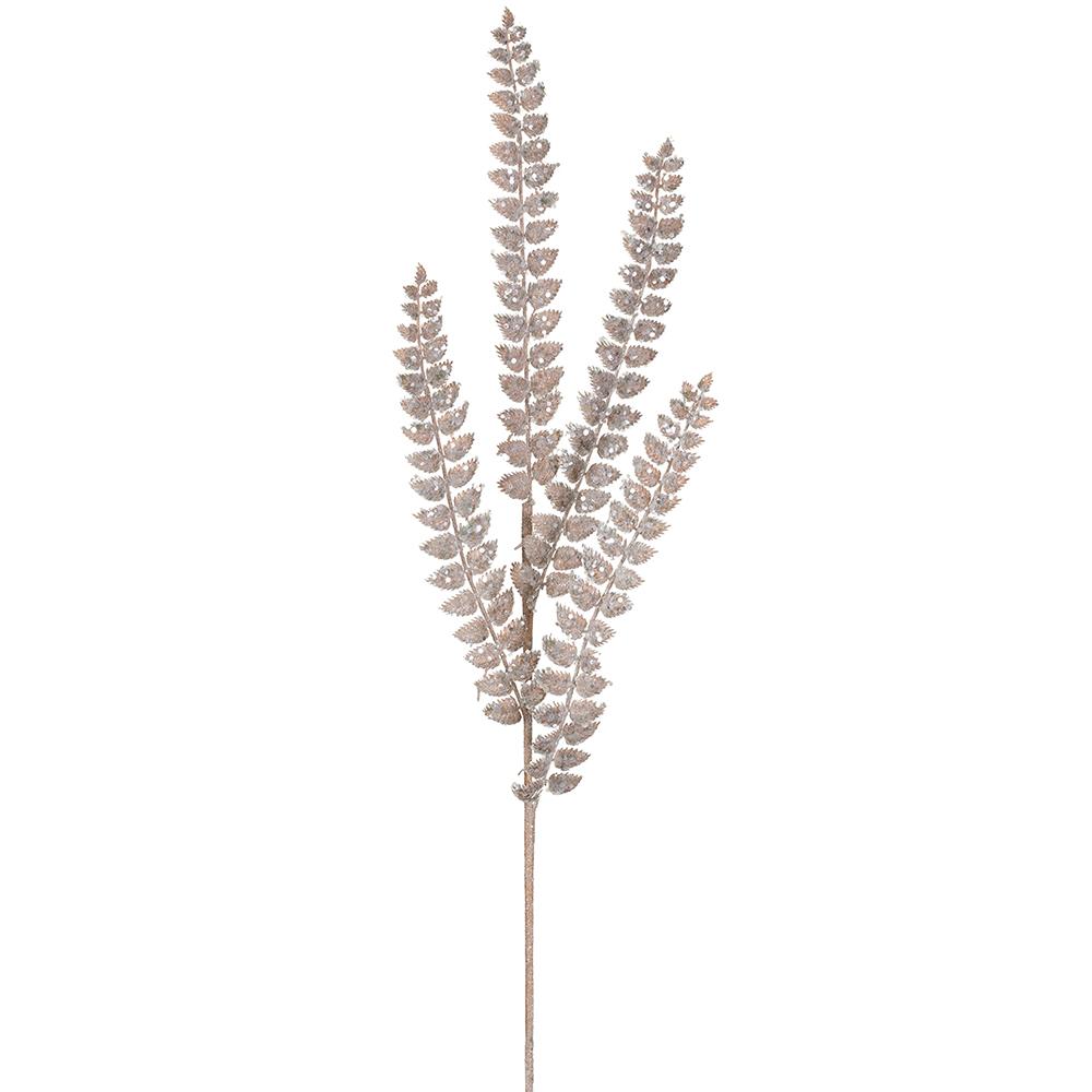 32-inch champagne sequin fern spray with four shimmering fronds on a single stem.