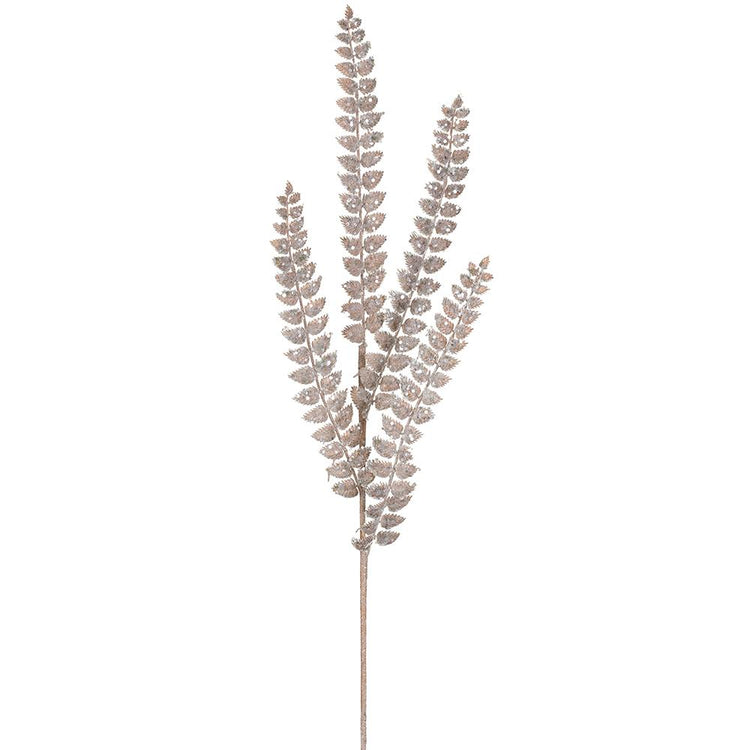 32-inch champagne sequin fern spray with four shimmering fronds on a single stem.