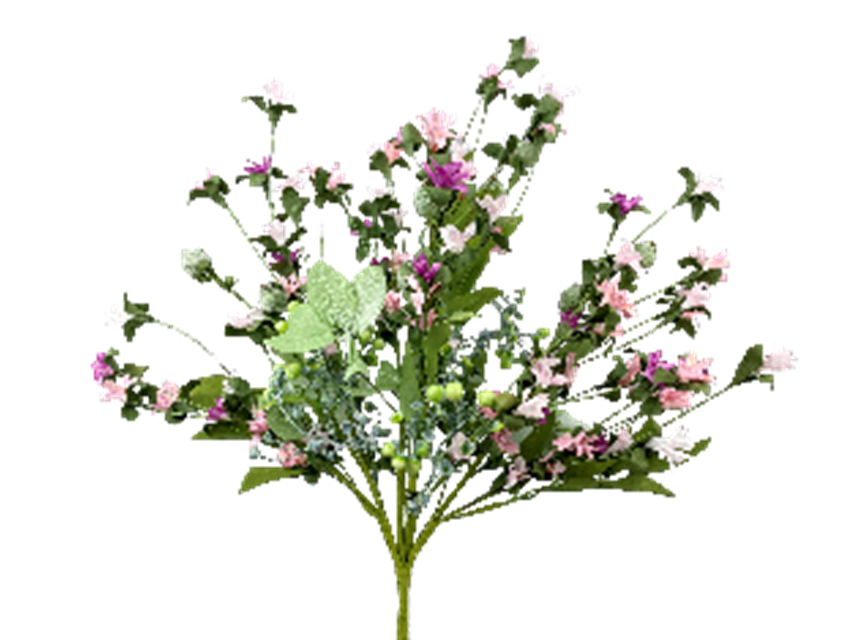 Baby Breath Bush artificial plant with white flowers in a green pot.