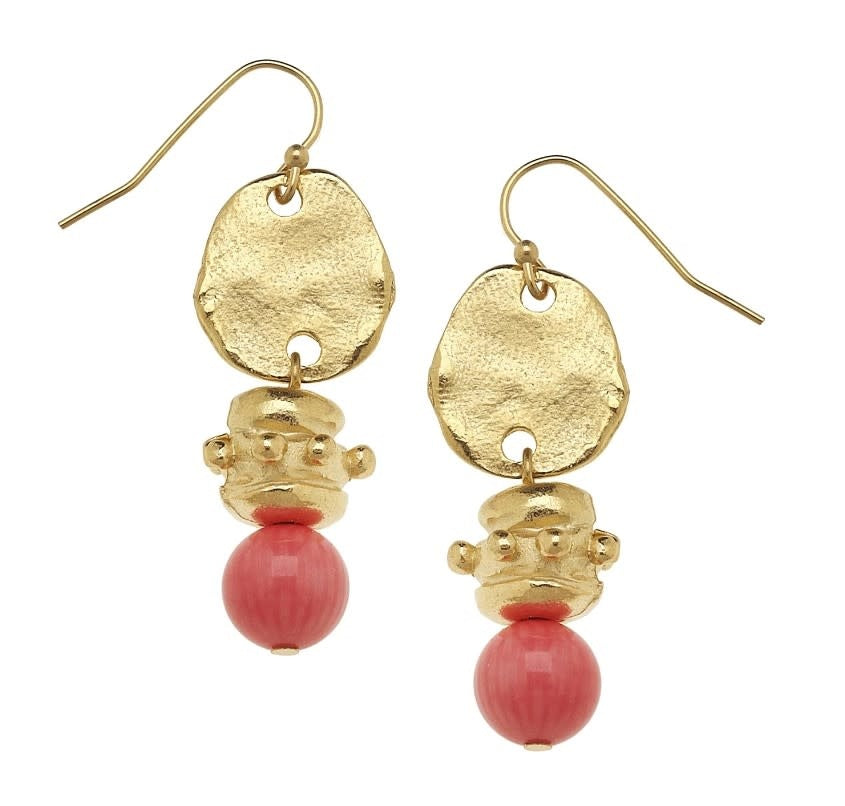 Midsize drop earring with a gold Bentley Bead anchor and colorful stone detail on fish hook back.
