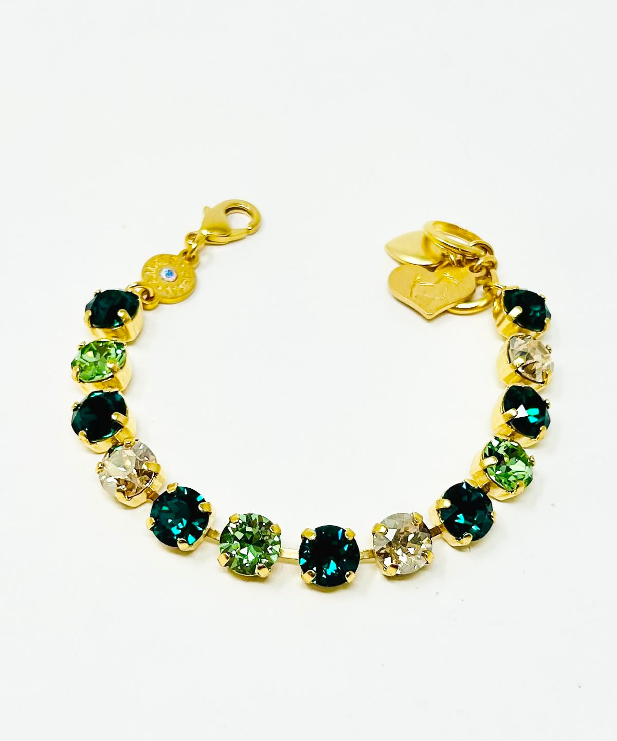 Green stone bracelet with amber tag featuring a Scotty dog heart charm
