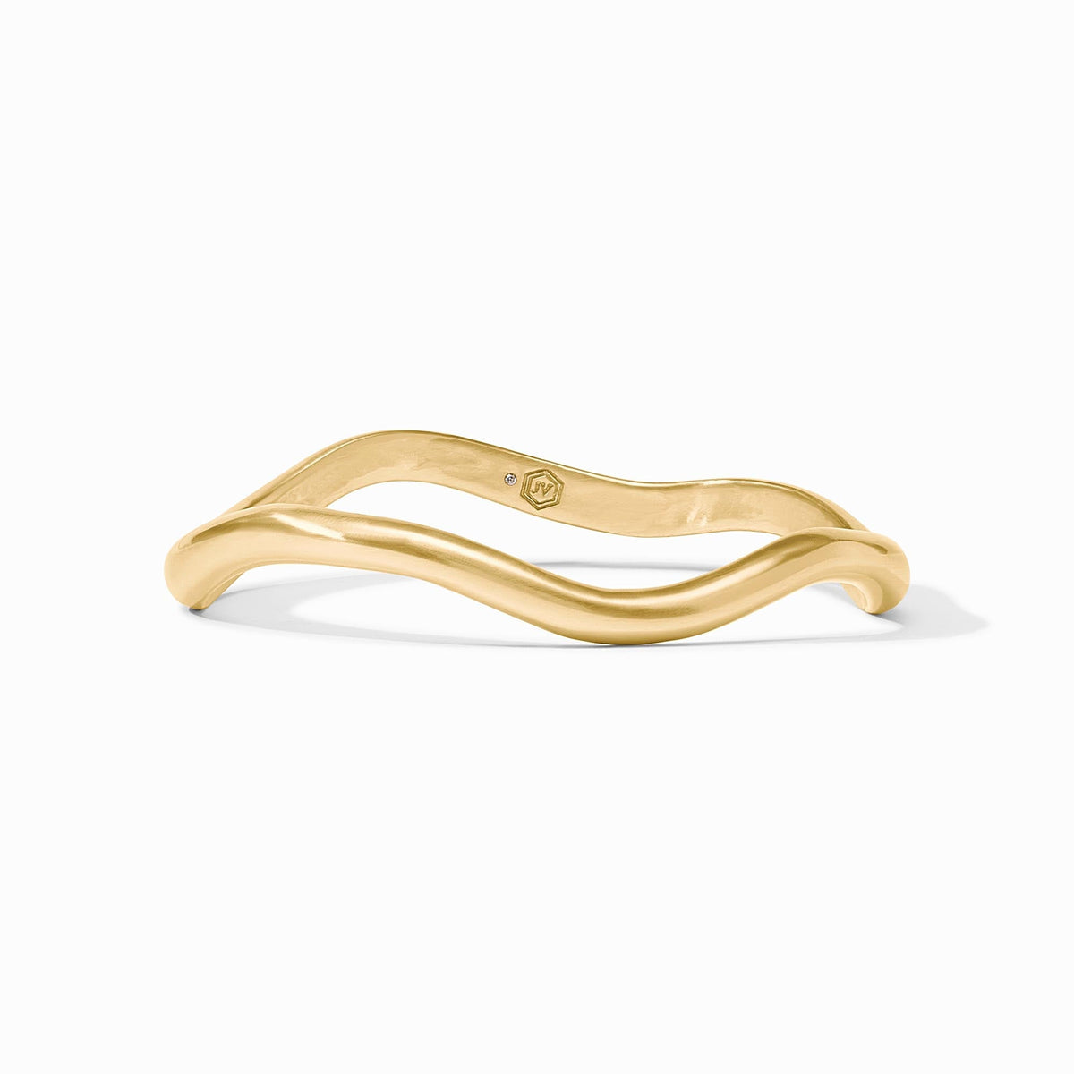 Organic golden bangle with undulating wave pattern, Julie Vos hallmark
