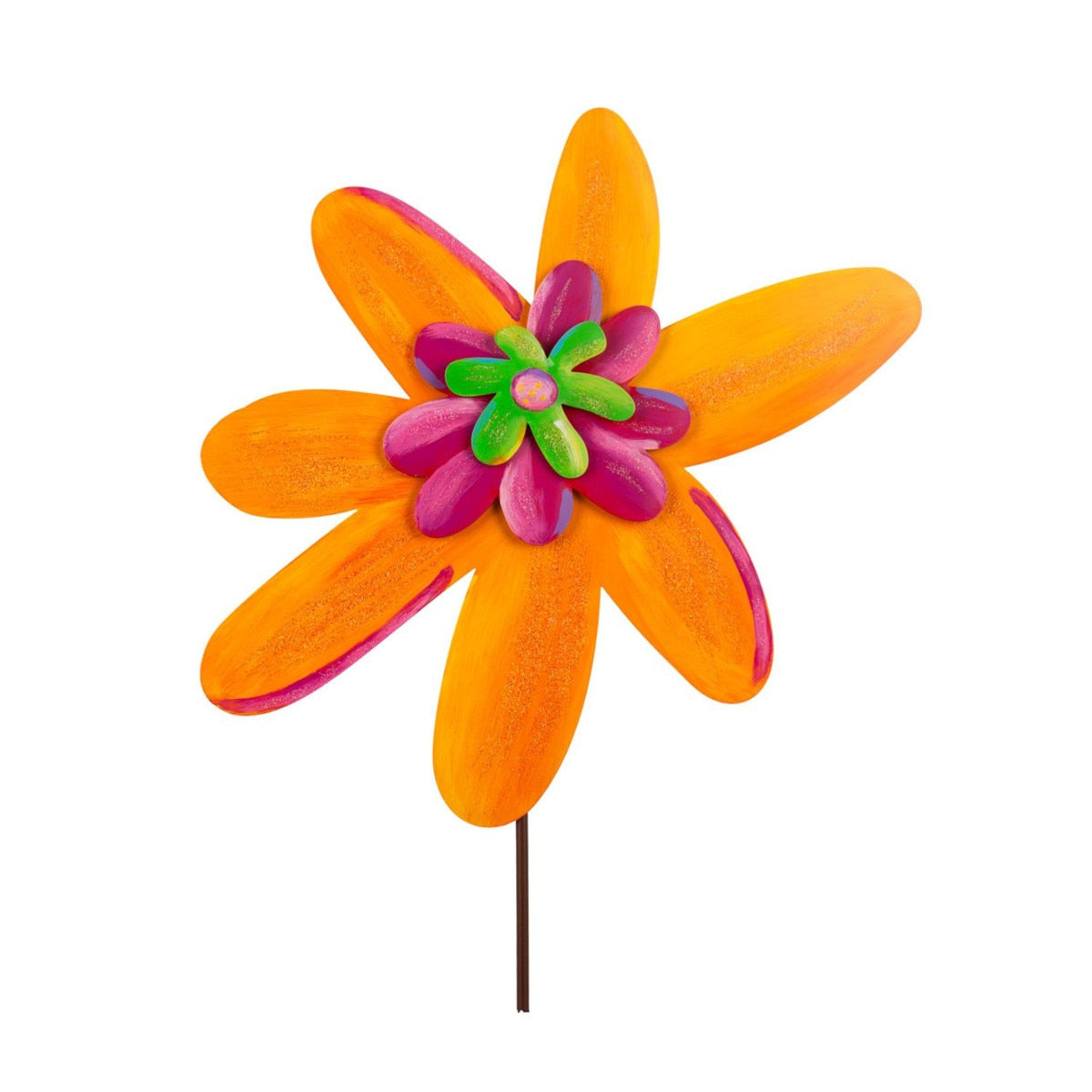 Enchanted Flower Large stake with a large floral bloom in soft pastel tones on a dark background.