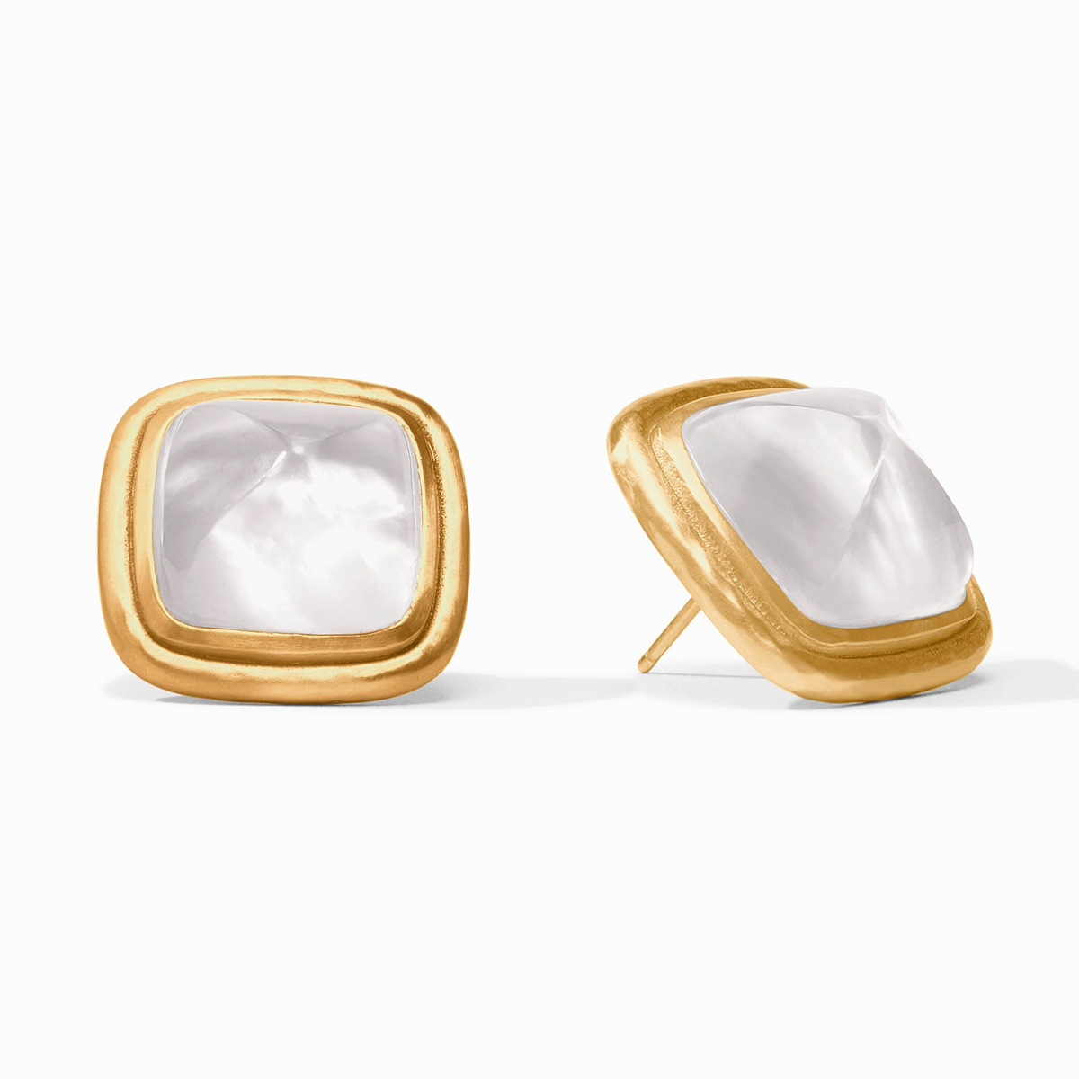 Sahara Stone Stud earrings in 24K gold plate with square-cut white imported glass stones.
