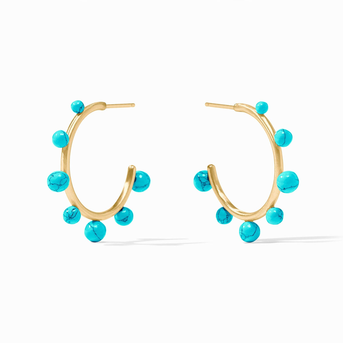Hydra Stone Hoop earrings in 24K gold plate featuring turquoise-colored stone beads.