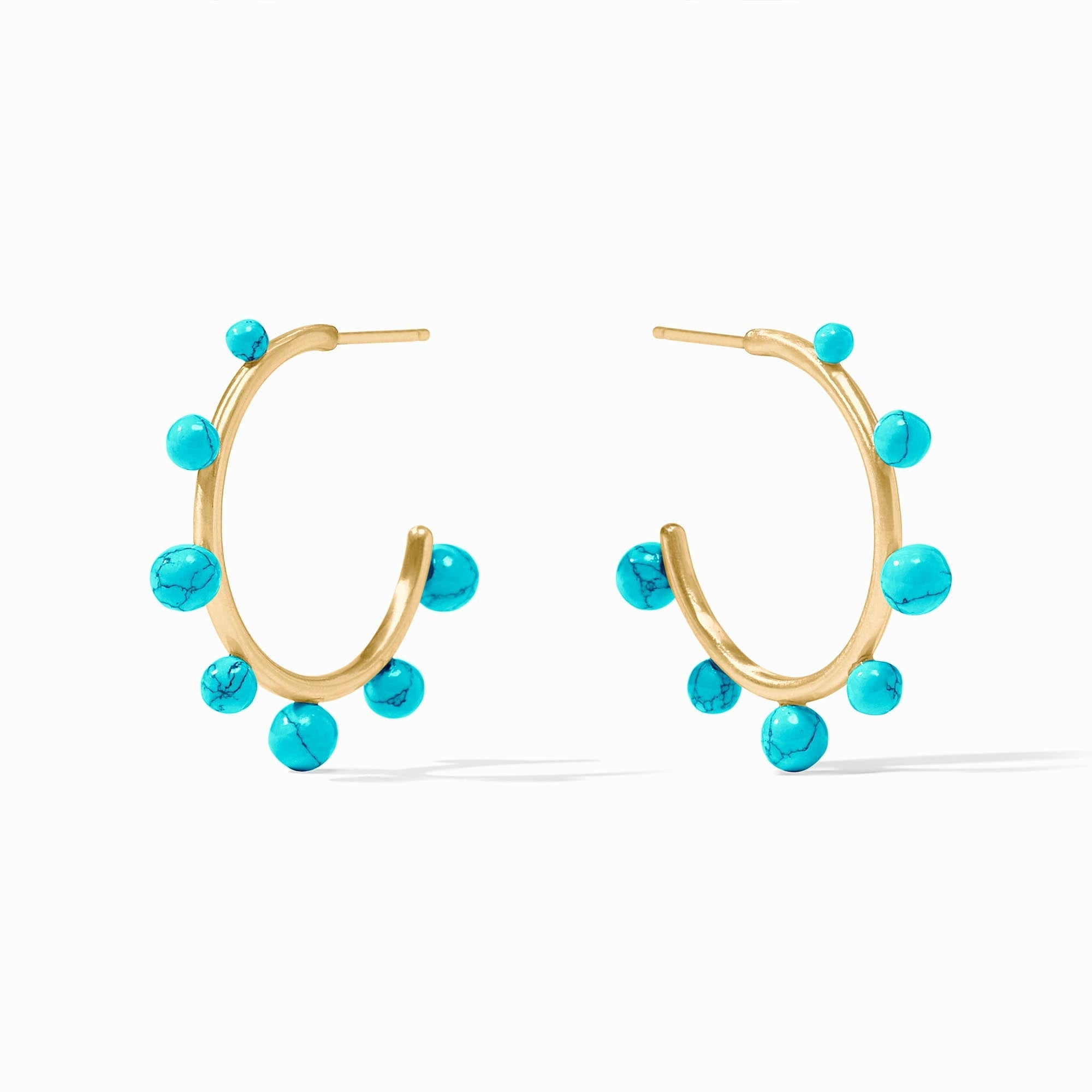 Hydra Stone Hoop earrings in 24K gold plate featuring turquoise-colored stone beads.