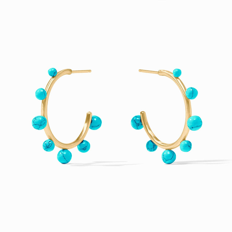 Hydra Stone Hoop earrings in 24K gold plate featuring turquoise-colored stone beads.