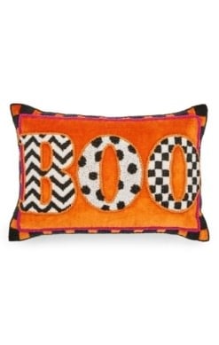 Boo Beaded Lumbar Pillow in cotton with scattered beading accents.