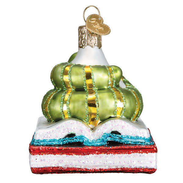 Black Bookworm ornament shaped like a curled book with visible pages.