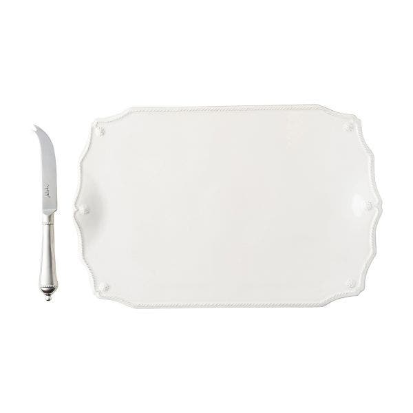 Ceramic stoneware whitewash serving board with knife handle