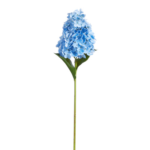 Artificial hydrangea stem with a large white bloom on a green polyester foam base.