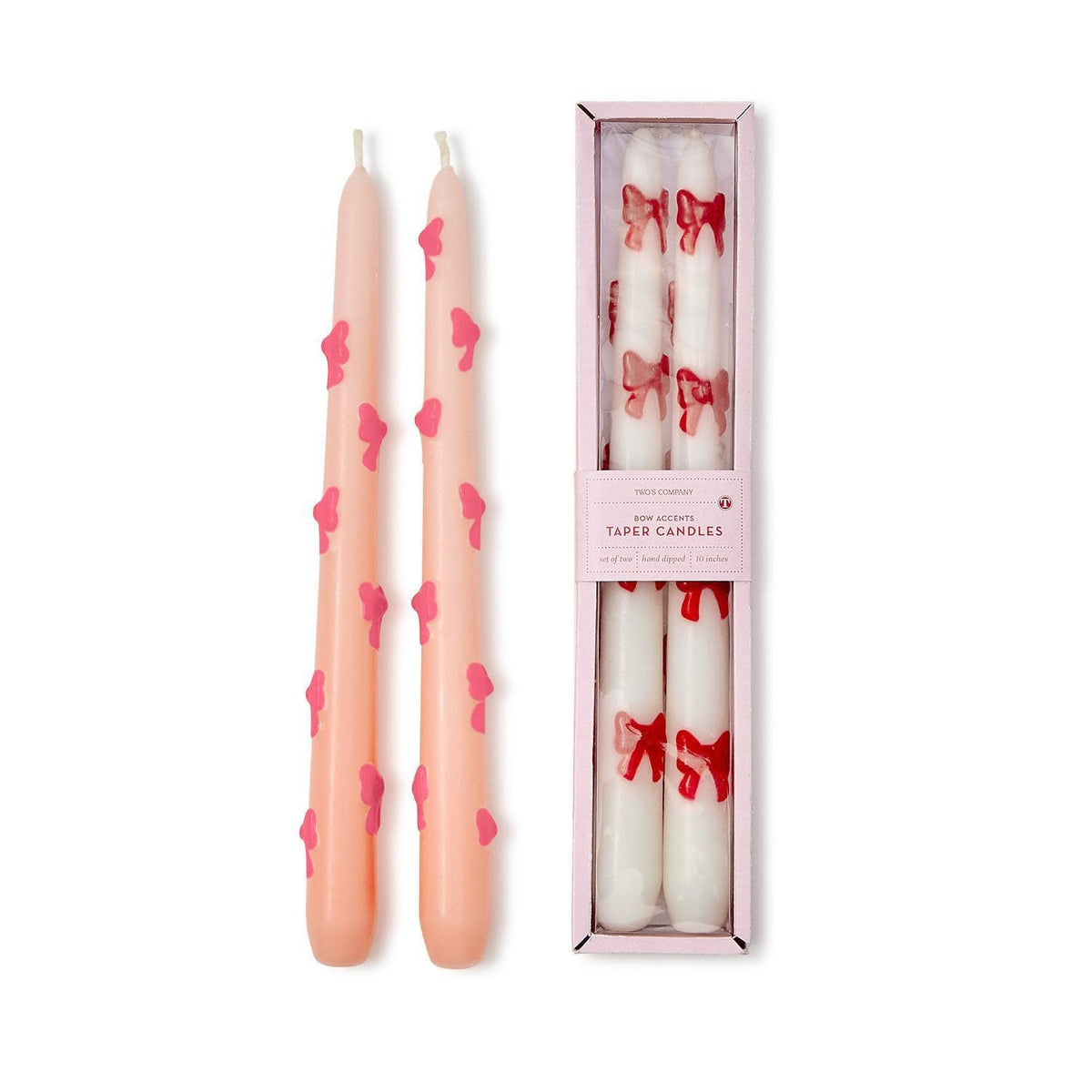 Gift box containing nine white bow-taper candles with sculpted ribbon details.
