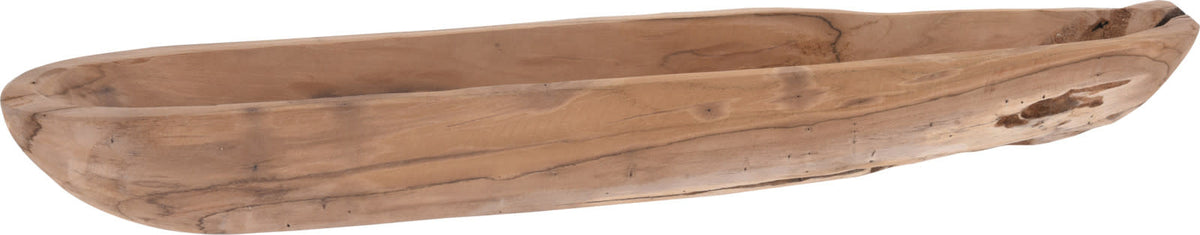 Handcrafted teak wood bowl with rich warm color and natural grain patterns.