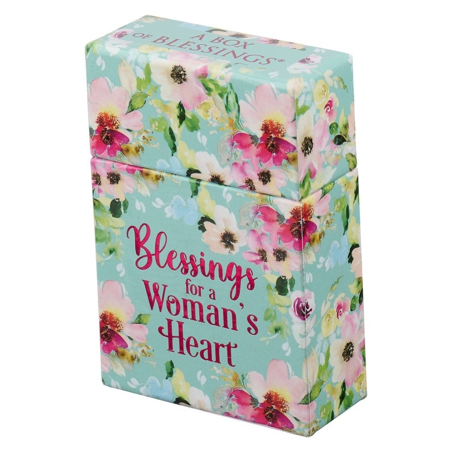 Robin's egg blue box with flowering blossom design containing double-sided blessing cards.
