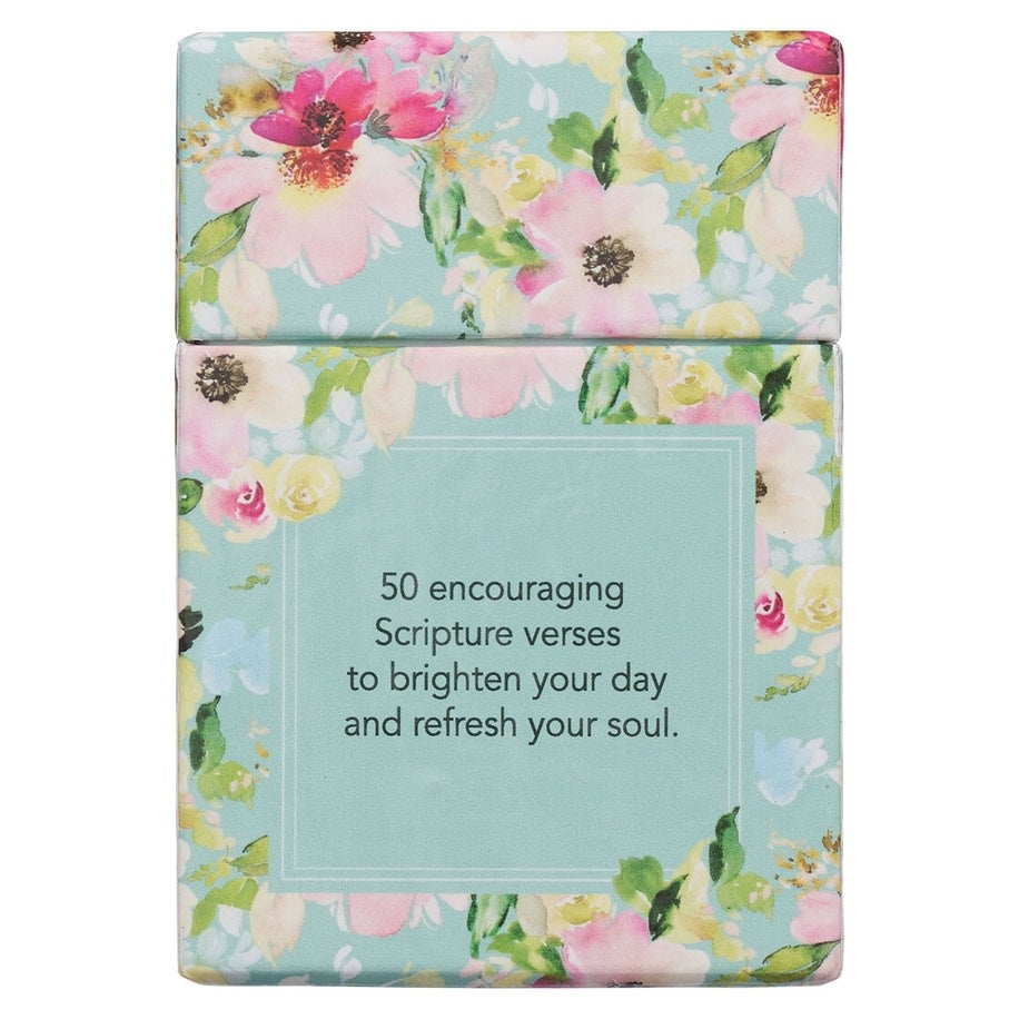 Robin's egg blue box with flowering blossom design containing double-sided blessing cards