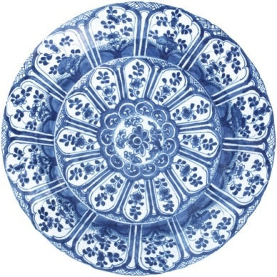 Round paper placemat with a simple white surface.
