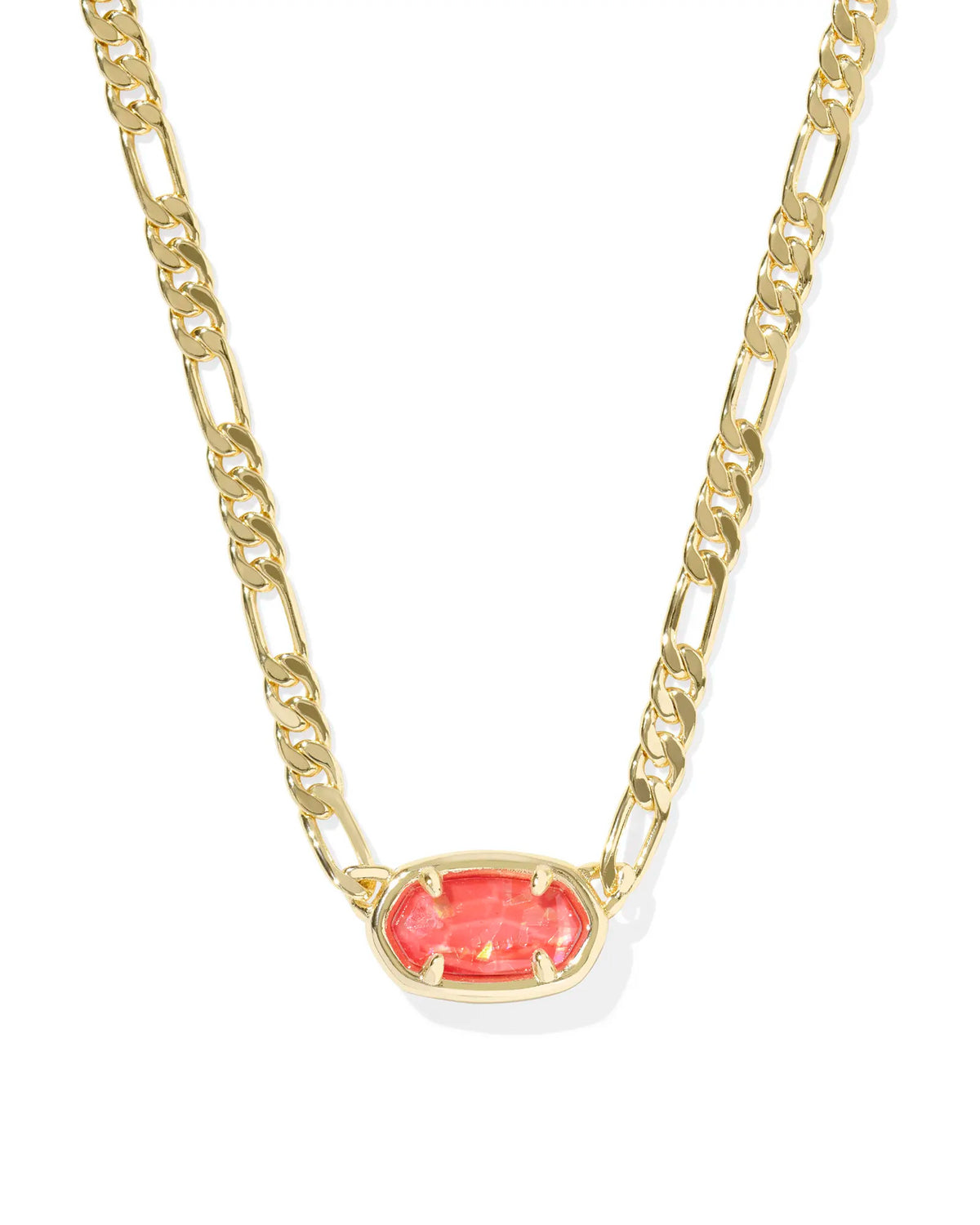 Elisa Figaro Chain Short Pendant Necklace with a gold chain and a red oval stone pendant.