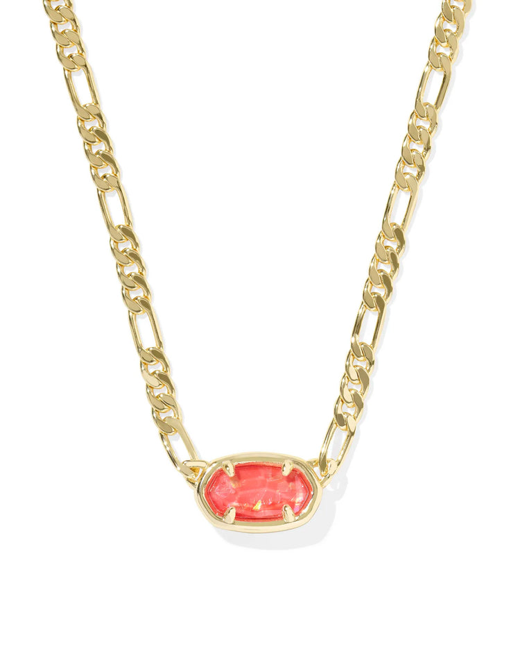 Elisa Figaro Chain Short Pendant Necklace with a gold chain and a red oval stone pendant.