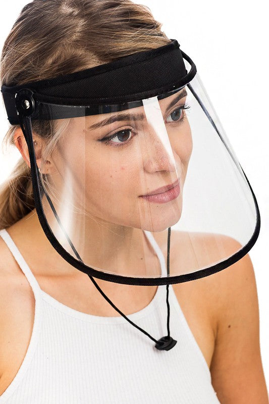 Long black shield face cover visor with clear protective lens