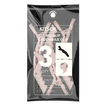 Black hinged crocodile clip with textured non-slip finger rests designed for securing wet hair sections.