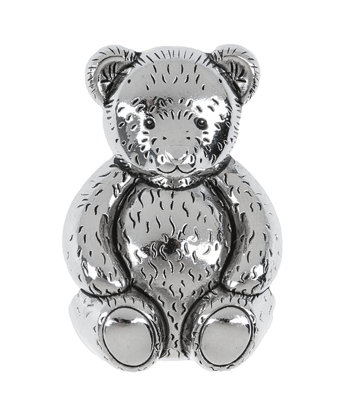 Silver Burden Bear Charm measuring three-quarters inch wide by one-half inch deep.