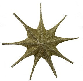 25.5 inch gold glitter folding 9-point star Christmas ornament.