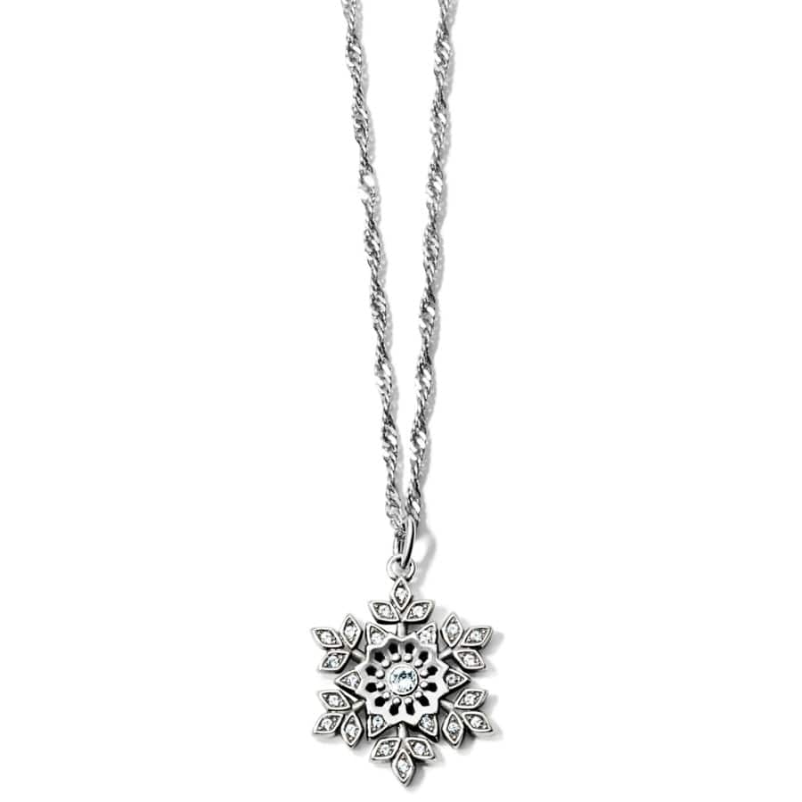 Glint Snowflake Necklace featuring a silver-plated crystal-embellished pendant on a twisted chain.