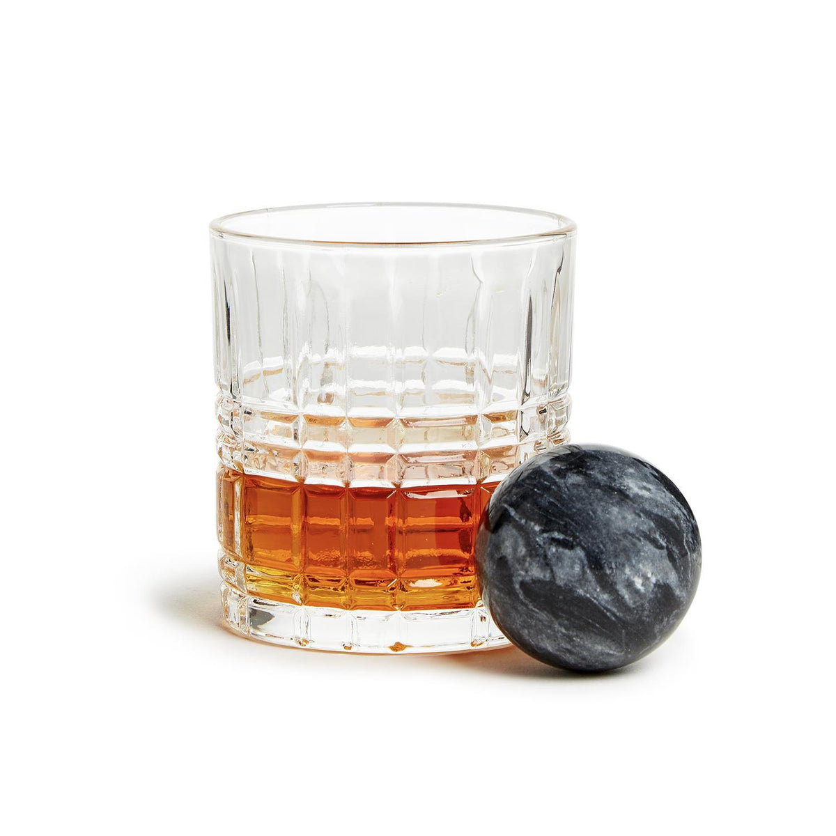 Double Old Fashion Whisky Set featuring a 10 oz cut glass and a 2 inch black marble chilling stone.
