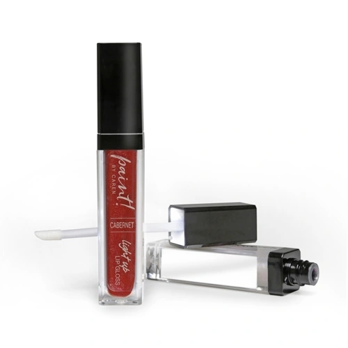 Light-up lip gloss in a clear tube with silver accents