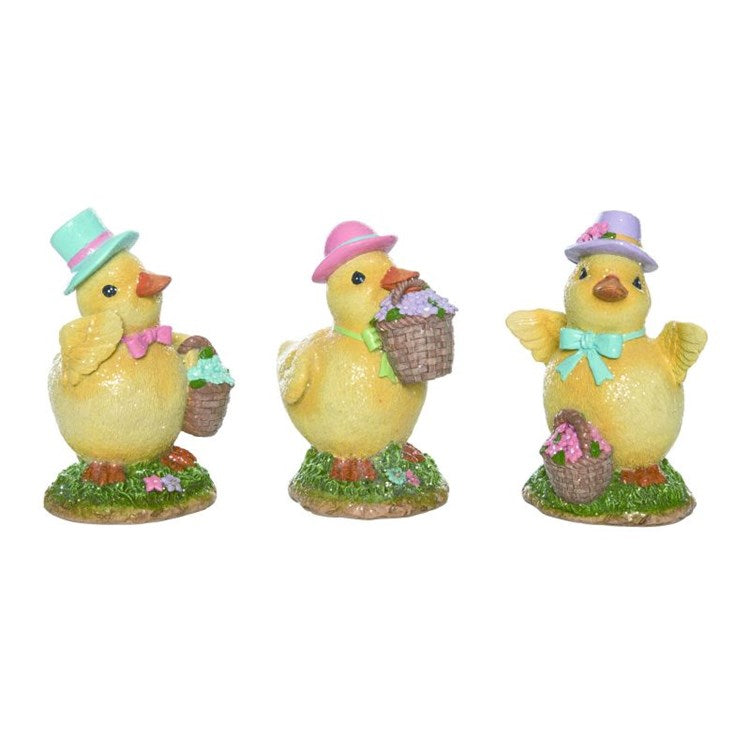 Res Easter Garden figurine: a small ceramic duckling in pastel yellow with green accents and a subtle floral pattern.